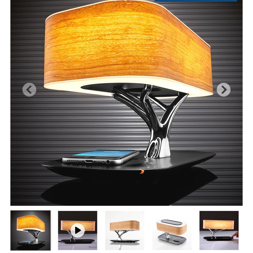Sharper Image Black and Brown Wireless Charging Lamp